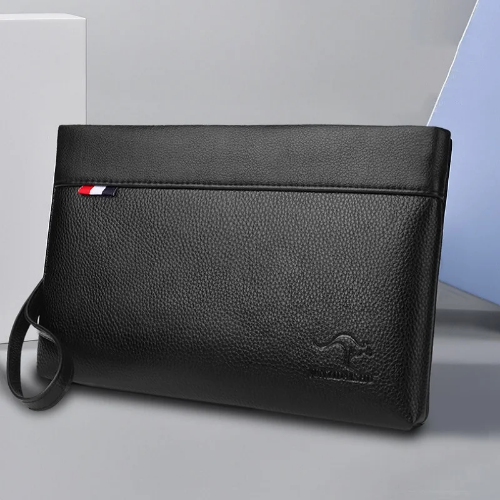 صورة حقيبة يد رجالية للأعمال ذات سعة كبيرة ومشبك جلدي ناعم الوجه كلاسيكي كاجوال أنيق حقيبة محمولة بسحاب حقيبة محفظة